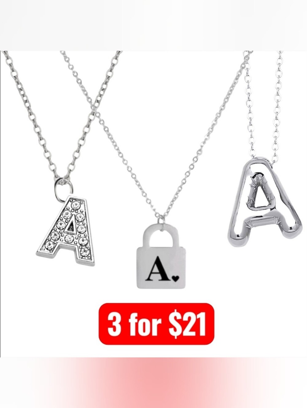 Silver Initial Pendant Necklace - Set of 3
